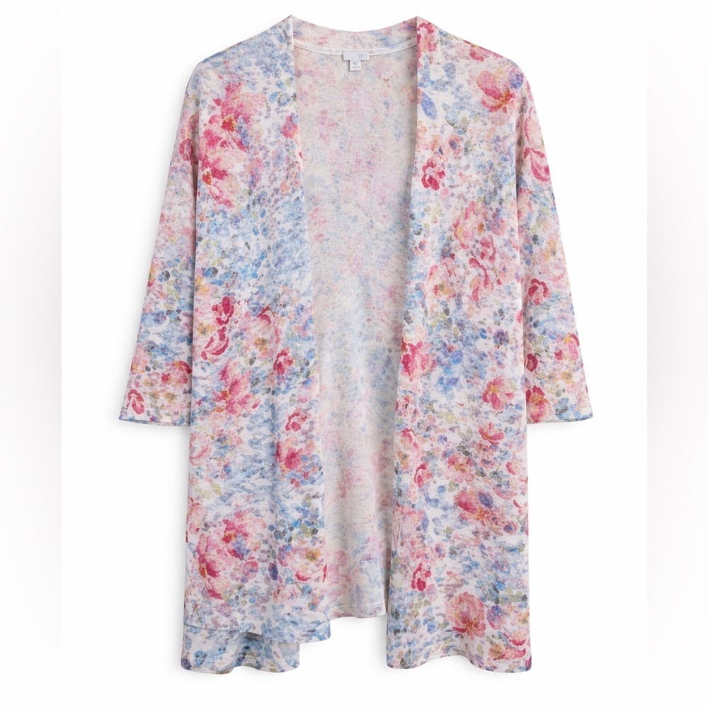 J. Jill Womens Linen Viscose Floral Open Midi Cardigan 2X Cottagecore Romantic